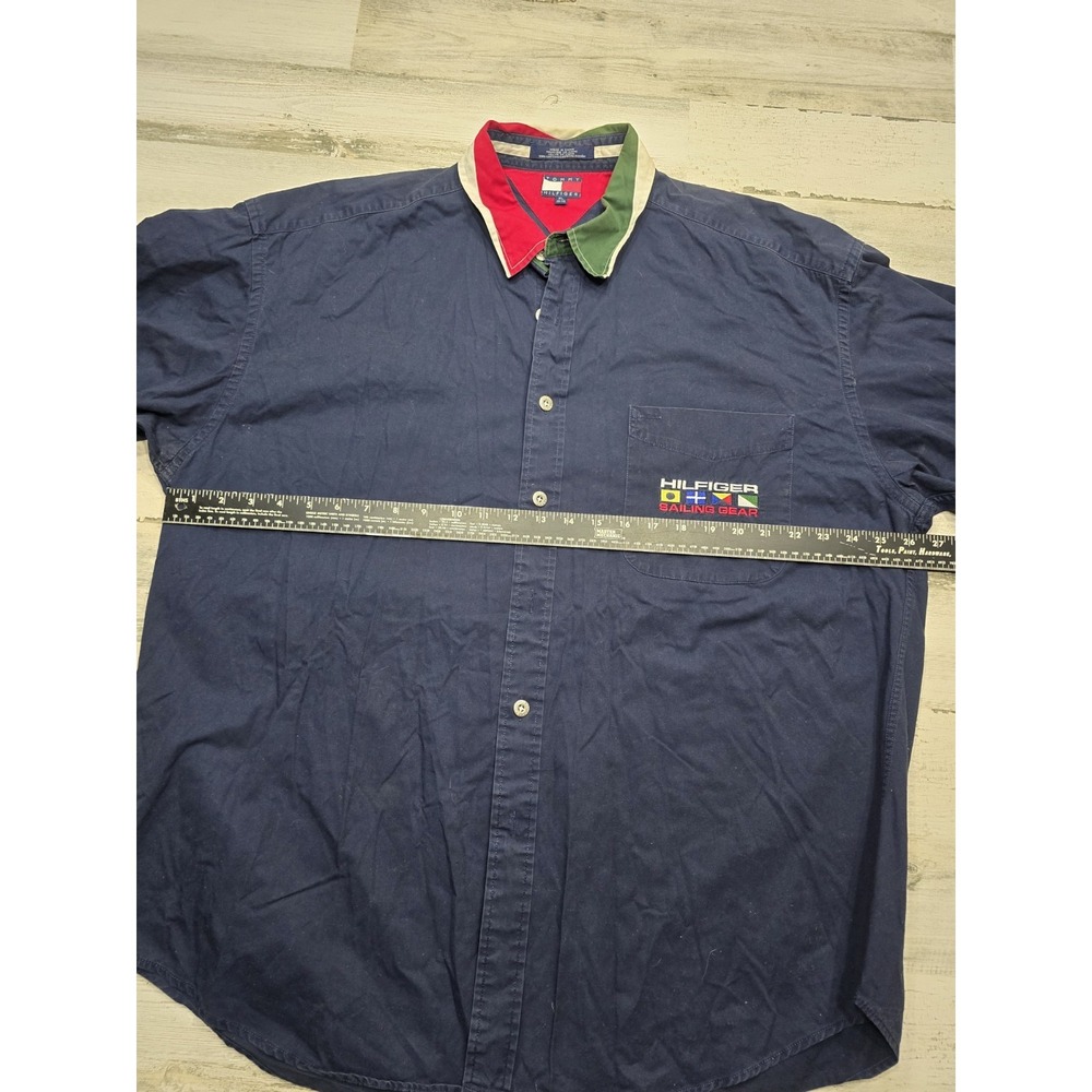 VTG Tommy Hilfiger‎ Sailing Gear Shirt Men's XL Navy Blue 90s Colorblock Collar - Picture 2 of 11